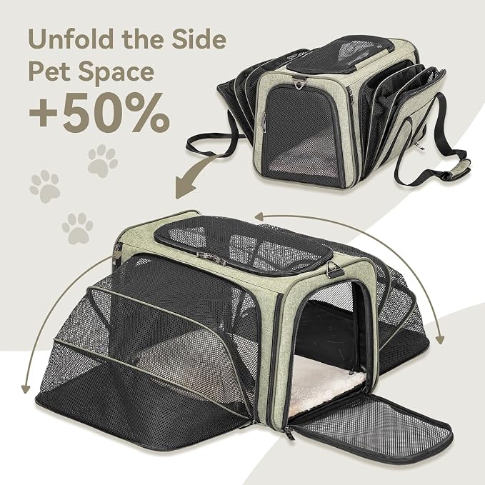 Petsfit Large Double Expandable Cat Carrier for Large Cats and Small Dogs | 19 x 12 x 12 in; dual-side expansion for large cats and small dogs, with anti-sag frame and locking zippers; up to 18 lb.