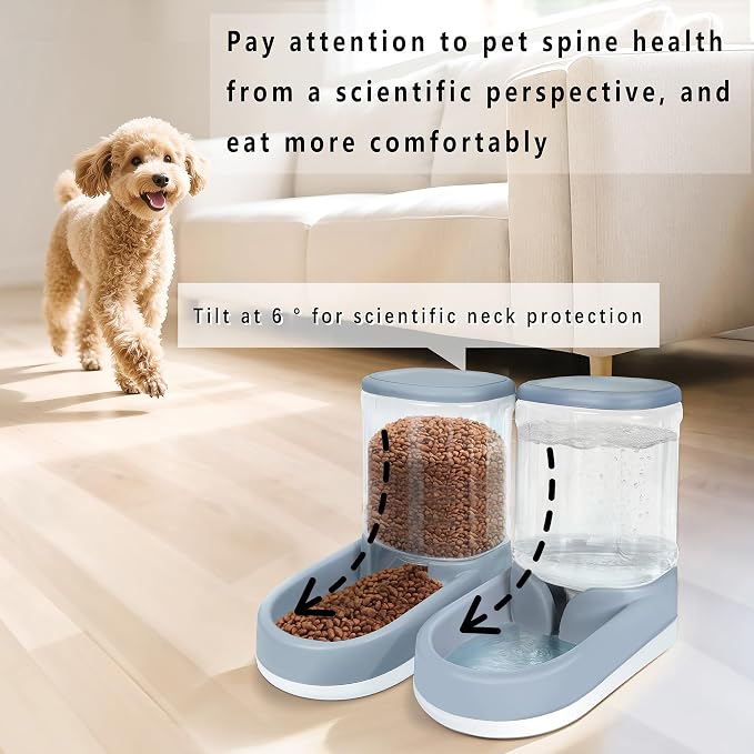 MOLOPARTY Automatic Dog Cat Feeder and Water Dispenser Gravity Food Feeder and Waterer Set with Pet Food Bowl for Small Medium Dog Puppy Kitten, Large Capacity 1 (Pet Feeder and Waterer Set)