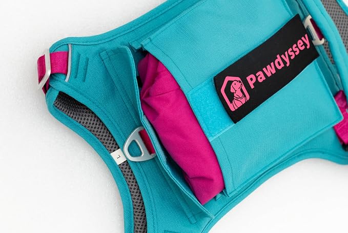 2-in-1 Dog Harness with Built-in Raincoat, Waterproof Packable Dog Rain Jacket, Reflective Adjustable Dog Rain Coat with Leash Portal, Aqua Blue Harness/Rose Red Raincoat, Small