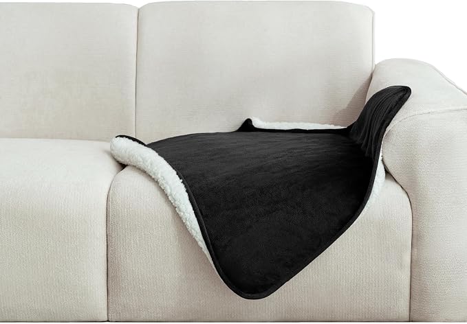 gogobunny Waterproof Pet Blanket for Small Dogs and Cats, Reversible Sherpa Fleece Soft Plush Throw for Couch Protection, Washable Furniture Protector (Black, 30x30 inches)