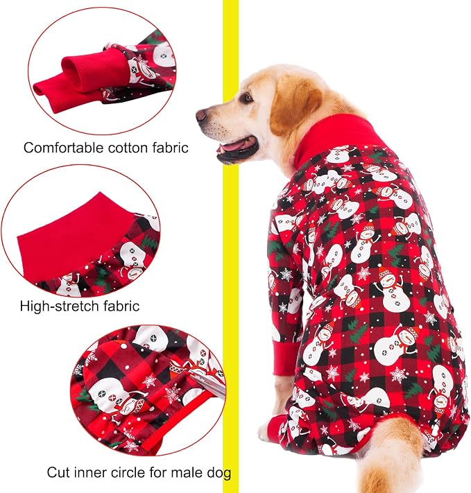 Dog Recovery Suit After Surgery Female Male, Medium Large Dog Neuter Shirt Cone Alternatives Prevent Licking Surgical Onesies (Xmas Snowman, 6XL)