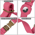 AirTag Dog Collar - Genuine Leather Dog Collar with Apple AirTag Holder and Metal Buckle - Smart GPS Tracking Pet Collars (Pink, XS, 9"-12" Neck Fit)