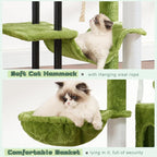 Gitelsnour Cat Tree, 43.3'' Cat Tower with Hammock for Kittens GCT004SGR | Cat Condo House for Small Indoor Cats, Basket, Scratching Post, Large Platform, Sturdy Steel Tube, Sisal Rope, Green