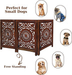Lightnpro 3‑Panel Wooden Pet Gate – Decorative Carved Foldable Dog Gate, Extra‑Wide Freestanding Indoor Safety Fence for Small Dogs – 24x54 Inch Natural Burnt Finish