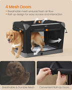 Feandrea Collapsible Dog Crate, Portable Oxford Fabric Pet Travel Crate with 4 Mesh Doors, Handles, Pocket, 36 Inches, for Large Dogs, Ink Black and Dove Gray UPDC029BH01