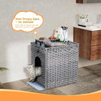 Snughome Cat Litter Box Enclosure Furniture Hidden with Cat Litter Mat, Hidden Cat Washroom Furniture with Door, Handwoven Rattan Cat Washroom Box, Indoor Pet House for Living Room, Bedroom(Grey)