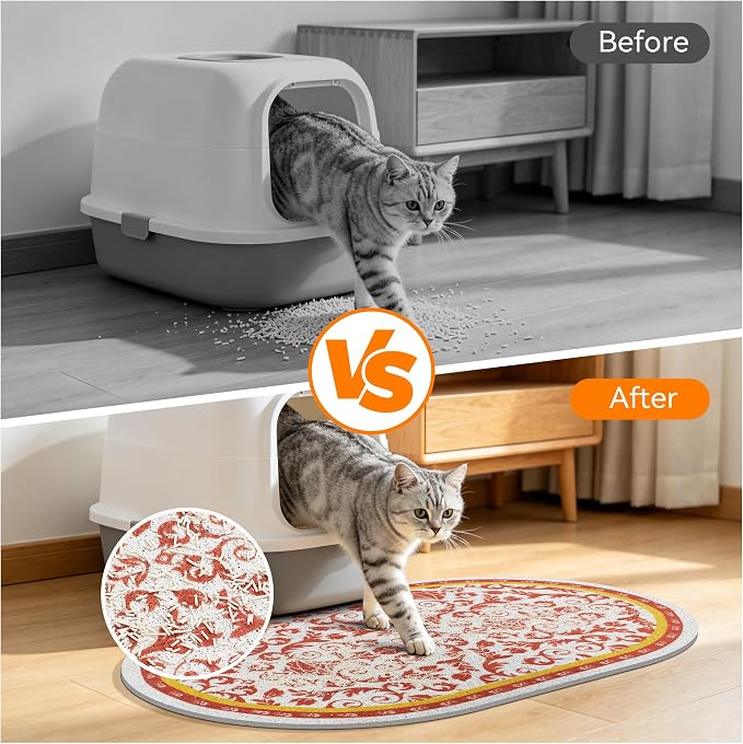 Cat Litter Mat, 33"x22" High Density PVC Litter Rug Trapping Mat, Non-Slip, Waterproof & Urine-Proof Kitty Litters Catcher Mats, Keep Floor Clean, Soft on Kitten Paws, Cat Essentials Brown