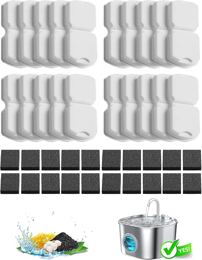 Cat Water Fountain Filter Replacement: 20Packs Pet Fountain Filter & Sponge for S15/S15-Pro/S15-Plus/S15-L,10 Months Set of Filters for GIOTOHUN ATMZIQXR IHOUONE KOOGMOON Dog Water Dispenser