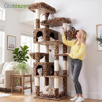 Globlazer Heavy Duty Cat Tree, 81 inch Extra Large Cat Tree for Indoor Cats Large Adult, Sturdy Cat Tower with 8 Scratching Post, 2 Cat Condos, 2 Platform, S81C, Leopard Print