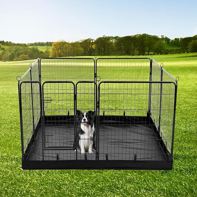 PJYuCien Square Playpen Bottom Pad for 32'' Width 8 Panel Pen, Black | Protect Floor, Easy to Move and Clean, Perfect for Puppy, Duck, and Other Small Animals, Hook Connect