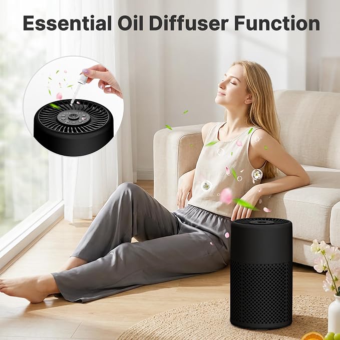 Air Purifiers for Bedroom, Dorm Room, True HEPA Filter for Smoke, Black | Small Air Purifier for Wildfire Smoke, Dust, Pet Dander, 24dB Quiet Sleep Mode with Night Light, Fragrance Sponge, 2 Pack
