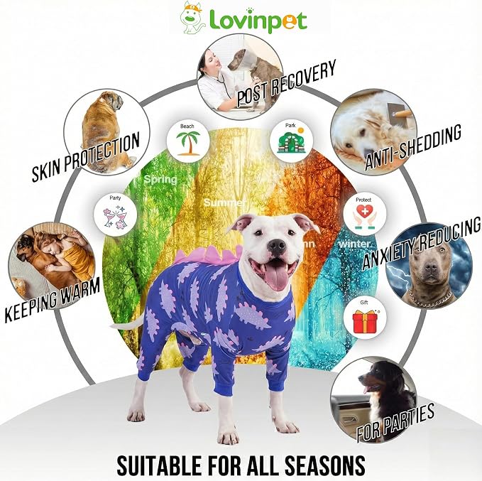 LovinPet Large Dog Pajamas, Four-Leg Stretch Onesie Bodysuit, Lightweight UV-Shielding Pajamas, Anti-Lick Calming Recovery Suit for Surgery, Pull-On for Medium and Large Breeds,Black Pink,3XL