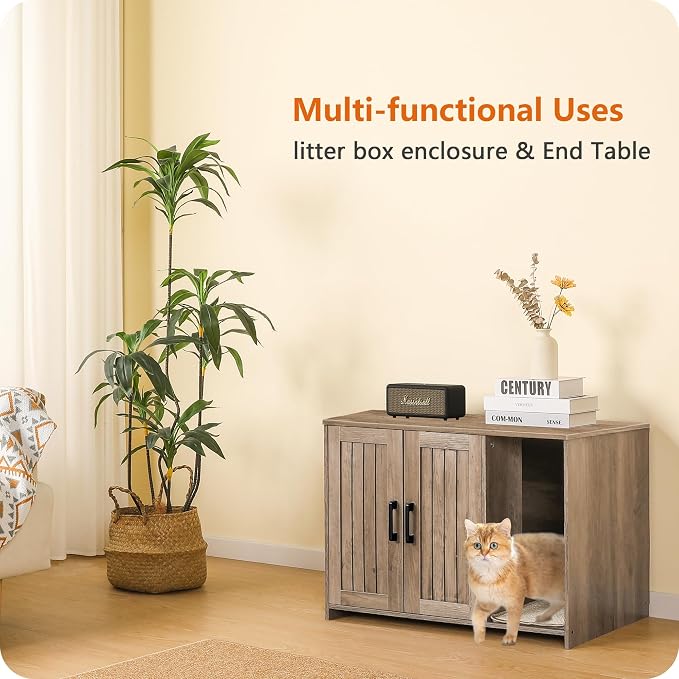 Dwanton Litter Box Enclosure, Wooden Cat Washroom Indoor, 27.6", 107GG