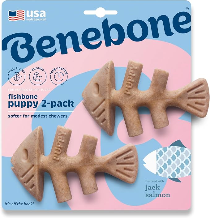Benebone Puppy Fishbone Dog Chew Toys, Softer for Modest Chewers, Made in USA