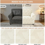 ZNSAYOTX Stretch Couch Covers for 2 Cushion Couch, 1-Piece Loveseat Covers Sofa Slipcover, Furniture Protector with Elastic Bottom for Dogs Geometrical Jacquard Fabric (Medium, Beige)