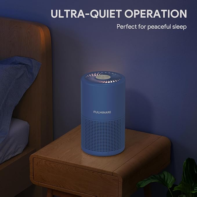 FULMINARE Air Purifiers for Home Bedroom H13 HEPA Air Filter | 360° Intake for Pet Hair, Smoke, Odors , 3 Speeds, Timer, 24dB, Small Mini Air Purifier with Night Light,Deep Blue