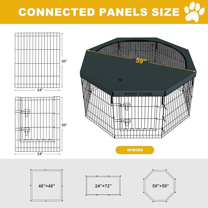 Puppy Playpen with Top Cover,Dog Pen Foldable Dog Fence 8 Panels 30 Inch | Dog Playpen with Door for Indoor Outdoor,Dog Exercise Fences for Small Medium Animals