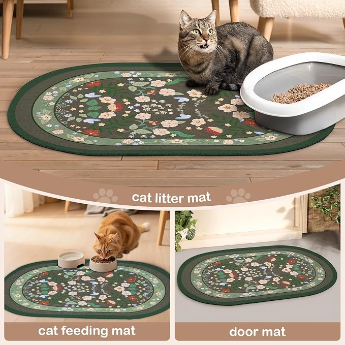 Bienbee Cat Litter Mat, 24" x 15" Dense Trapping Mesh for Litter Boxes | Litter Box Mat with PVC Mesh, Waterproof &Urineproof, Non-Slip Grip, Soft On Kitty Paws and Easy to Clean to Protect Floor