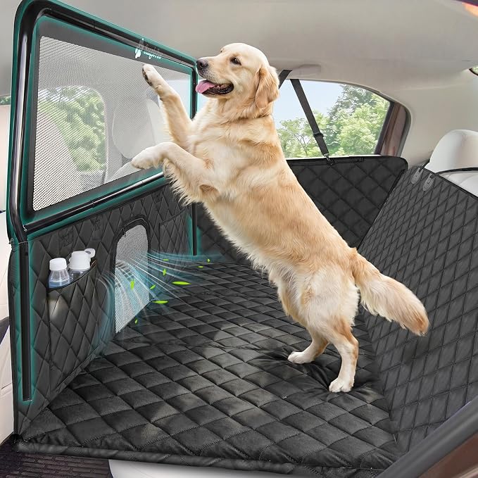 Snagle Paw Dog Car Seat Cover & Back Seat Extender,31"Super High Pet Barrier with Anti-Slip Hard Bottom Hammock Holds 440lbs,Water-Resistant Car Seat Protector for SUV,Trucks,Easy-Clean,Patent Pending