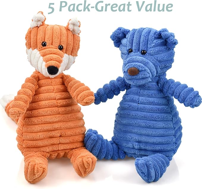 LECHONG 5Pack Dog Squeaky Plush Toys Puppy Toys Assortment Value Bundle Bulk Large Dog Teething Pet Chew Toys