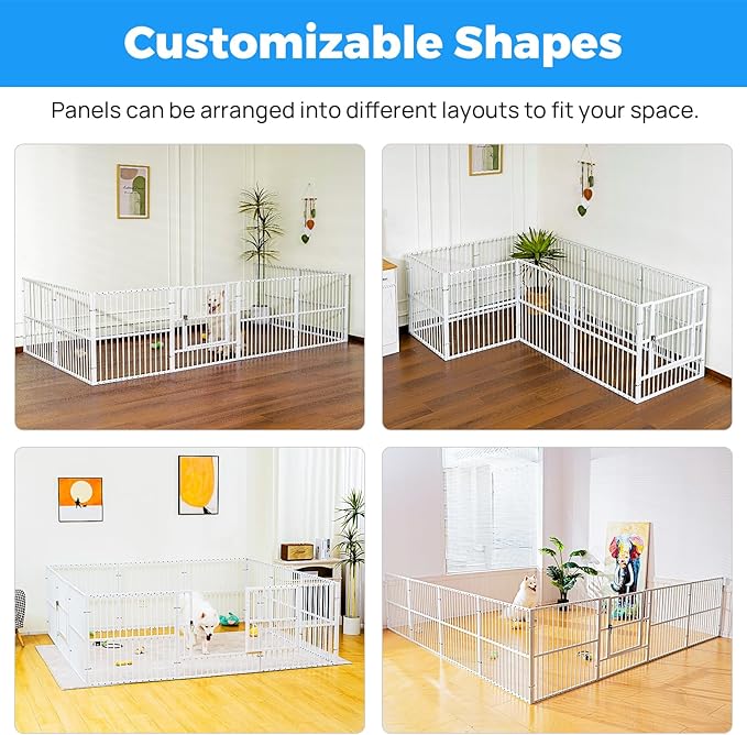 Dog Playpen 32" Height – Heavy Duty, Foldable | 25mm Steel Tubes, 40.8 lbs sturdy frame, rubber non-slip feet, indoor & outdoor, tool-free assembly, Small & Medium Dogs