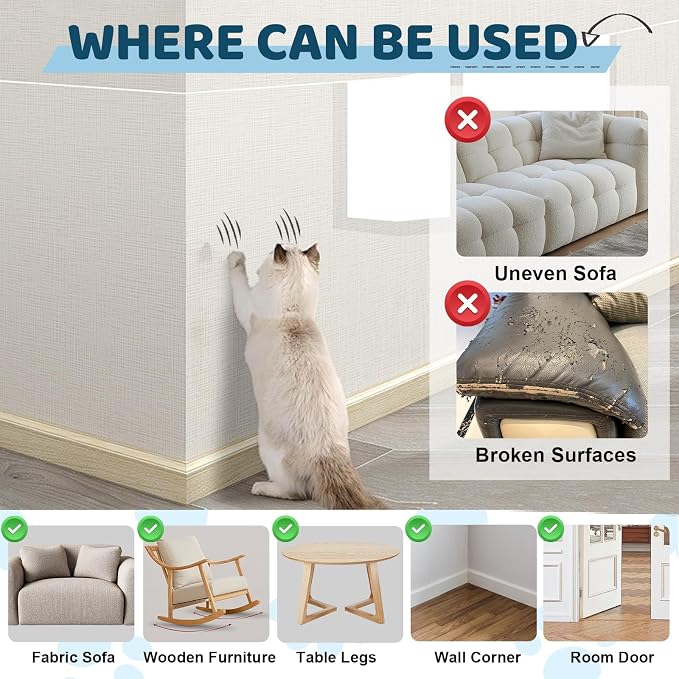 Transparent Cat Scratch Furniture Protectors 12x196.8in Scratch Guards | transparent guards, heavy-duty anti-scratch, safe for leather, fabric, wood, peel-and-stick, residue-free removal