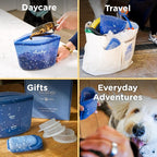 Stasher Dog Reusable Silicone Food Storage Essentials, 5 Piece Starter Kit | 4-Cup Dog Travel Bag, Treat Bag, and Dog Food Can Lids, Food Safe, Airtight Seal, Leak-Free, Freezer, Dishwasher, Pet Travel