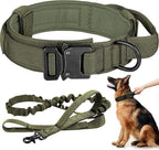 Tactical Dog Collar and Leash Set Heavy Duty Military Dog Collar with Handle and Metal Buckle for Medium and Large Dogs (Army Green, L)