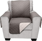 Furhaven Water-Resistant & Reversible Chair Cover Protector for Dogs, Cats, & Children - Two-Tone Pinsonic Quilted Living Room Furniture Cover - Gray/Mist, Chair