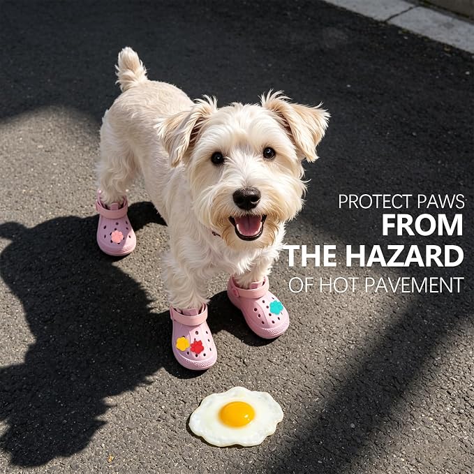 EXPAWLORER EVA Dog Shoes for Hot Pavement, Non-Slip Waterproof Reflective Adjustable Dog Booties Boots & Paw Protectors, Easy ON & Off Rugged Sole for Small Medium Large Dog Outdoor Walking (Pink,5)