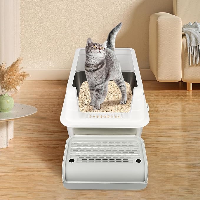 Litter Box Step, Cat Step Ramp Catcher with Filter Function, Grey | Litter Box Ramp for Kittens & Old Cats, Washable, Anti-Tracking, Non-Slip Litter Catcher, Easy to Clean