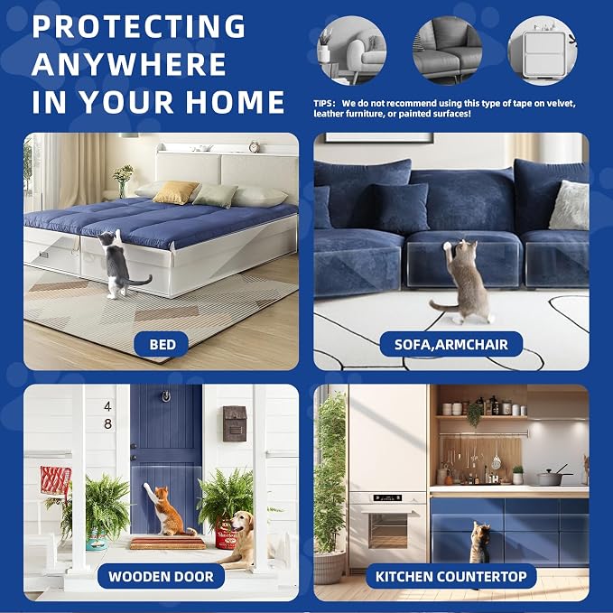 TOOSOFt Anti Cat Scratch Furniture Protector Clear Thicken Vinyl 160"x12.4" | Couch Protector from Cat Claws Thicken - Single Sided Sticky Flexible Dog Tape for Furniture, for Couch Corner Door Walls Bed