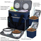BAGLHER Dog Travel Bag, Pet Travel Bag (ALL Pet Travel Supplies), With 2 Pet Food Containers and 2 Collapsible Silicone Bowls; Essential Kits for Pet Travel Dark Blue