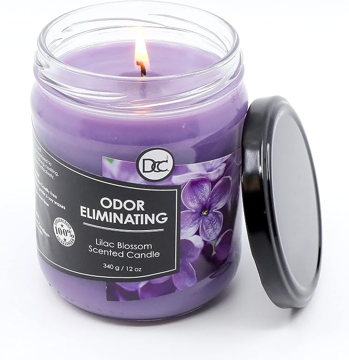 Lilac Blossom Odor Eliminating Highly Fragranced Candle - Eliminates 95% of Pet, Smoke, Food, and Other Smells Quickly - Up to 80 Hour Burn time - 12 Ounce Premium Soy Blend