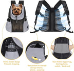 WOYYHO Pet Dog Carrier Backpack, Ventilated Mesh Small Dog Front Backpack | Breathable Puppy Back Pack, with Safety Belt, Storage Pockets, for Travel Hiking Cycling Outdoor Adventures, Grey, M