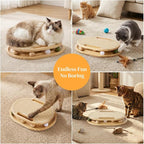 ZOMISIA Cat Scratcher with Ball Track Toy, Sisal Scratch Pad for Indoor Use | Wooden Interactive Cat Puzzle Toys for Adult Cats, Kitten Mental Stimulation Self Play Home Enrichment, Spinning Balls