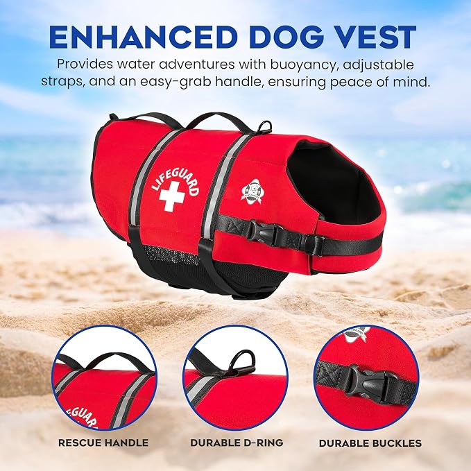 Dog Life Jacket — Premium Swim Vest with SafeChin Anti-Choke Collar | PAWS Aboard Red | RapidLift Rescue Handle, D-Ring, Reflective Trim | Boating, Kayaking, Pool | X-Large (80–110 lbs)