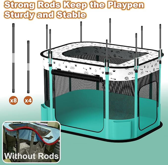Portable Cat Playpen, 8-Rod Reinforced Kitten Dog Playpens, Foldable Play Pen for Indoor Cats Enclosed Pet Puppy Doggy Outdoor, Collapsible Tent Kennel Cage House(32"x24"x22")