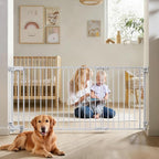 23.8"-60.6" Extra Wide Baby Gate for Stairs, Metal Pet Dog Gate for Doorways Indoor, 2 Installation Positions, Hardware Mount, 29.1”H Walk Through Safety Child Gate for Kids Toddler, White