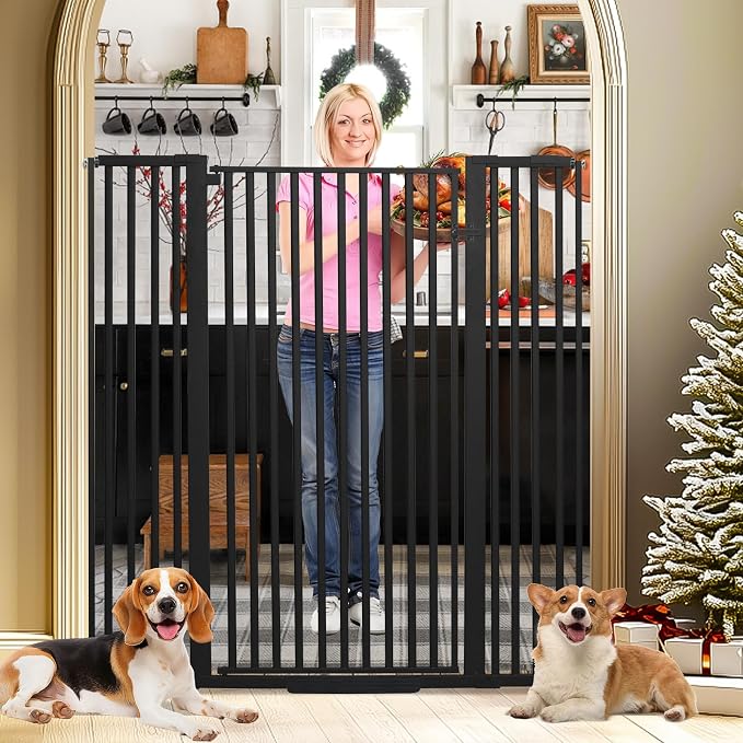SHYUJAJIE 55 Inch Extra Tall Pet Gate for Cats | 29.92"-48" Adjustable Wide Dog Gates,Pressure Mounted Walk Through Tall Pets Gate for Doorways,Hallway,Stairs,Black