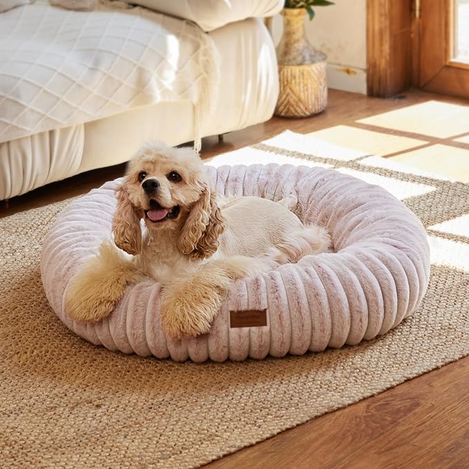 FUKUMARU Dog Bed, 30" Orthopedic Dog Beds for Medium Dogs, Donut Cat Beds | Gradient Color Calming Dog Bed Medium Size, Round Pet Beds with Washable Cover, Luxury Comfy Cat Bed for Indoor Cats, Pink