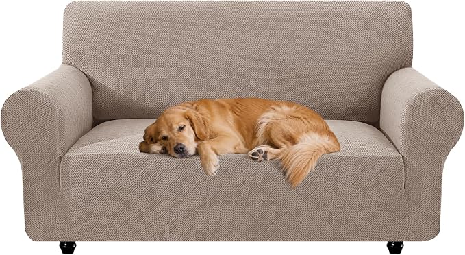 XINEAGE Stretch 2 Seater Slipcover, Non-Slip Pet Couch Cover,Khaki | Washable Furniture Protector, Elastic Bottom, Dogs & Cats Friendly, Scratch-resistant, Fast Setup, High Elasticity