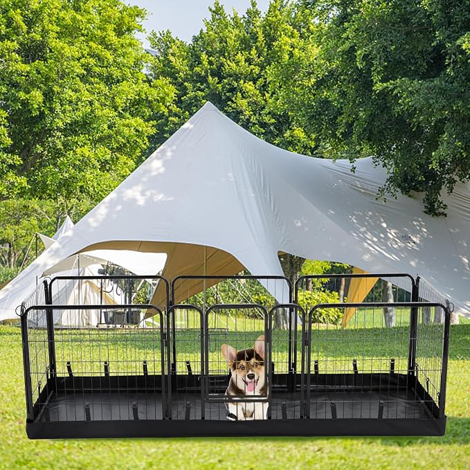 PJYuCien Rectangle Playpen Bottom Pad for 24'' Width 8 Panel Pen, Black | Protect Floor, Easy to Move and Clean, Perfect for Puppy, Duck, and Other Small Animals, Hook Connect