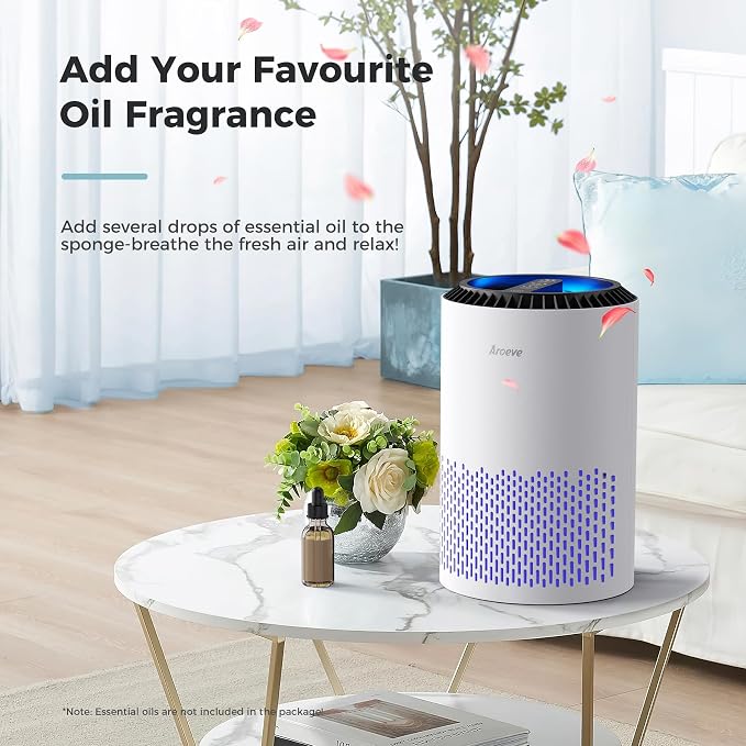 AROEVE Air Purifiers for Bedroom with Sleep Mode Speed Control-MK01A(White) | Energy Star Efficiency, Meet Global Recycled Standard, 360-Degree Air Inlets, 22dB Noise Level, Aromatherapy Function