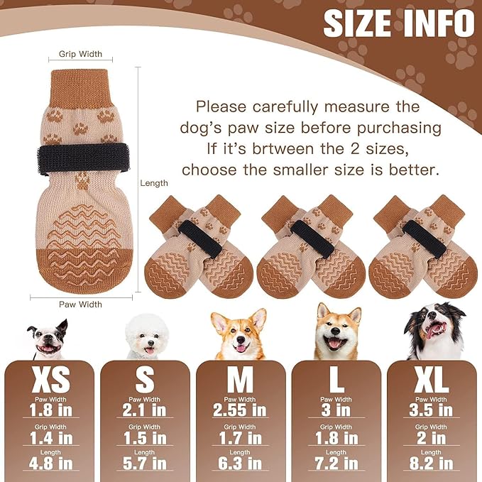 EXPAWLORER 6Pcs Anti Slip Dog Socks to Prevent Licking Paws, Dog Shoes for Hot Pavement Double Sides Dog Boots & Paw Protectors Booties for Hardwood Floors with Grip Small Medium Large Senior Dogs, XS