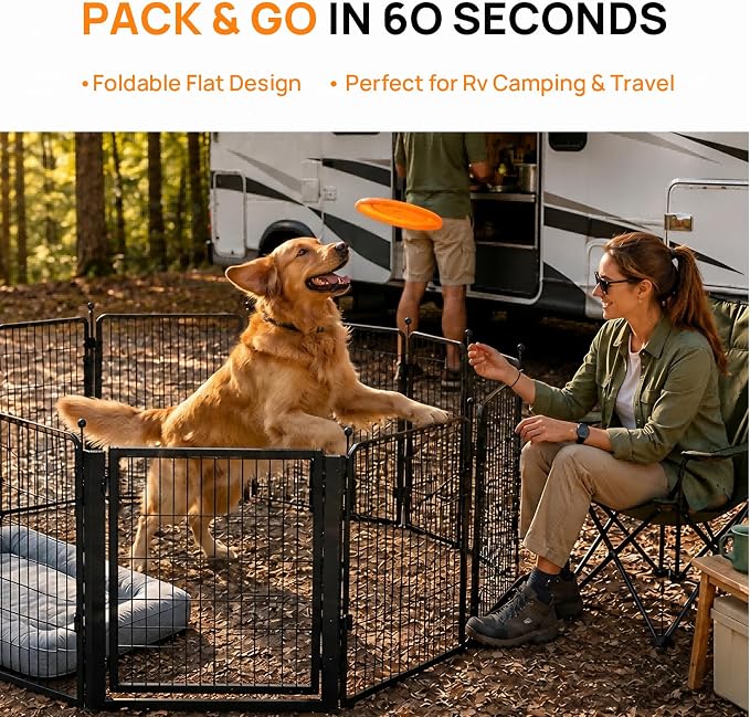 32 Inch Dog Playpen, 8-Panel Metal Pet Exercise Pen with Door, Foldable Indoor Outdoor Dog Fence for Medium Dogs, Black (Black, 32inch)