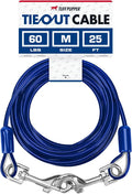 Tuff Pupper Dog Tie Out Cable, 25 ft Heavy Duty Lead for up to 60 lb Dogs | Extra-Strong Coated Steel Wire for Large Dogs; Water/Rust Resistant Yard Runner Line with 360-Degree No-Tangle Swivel Clips