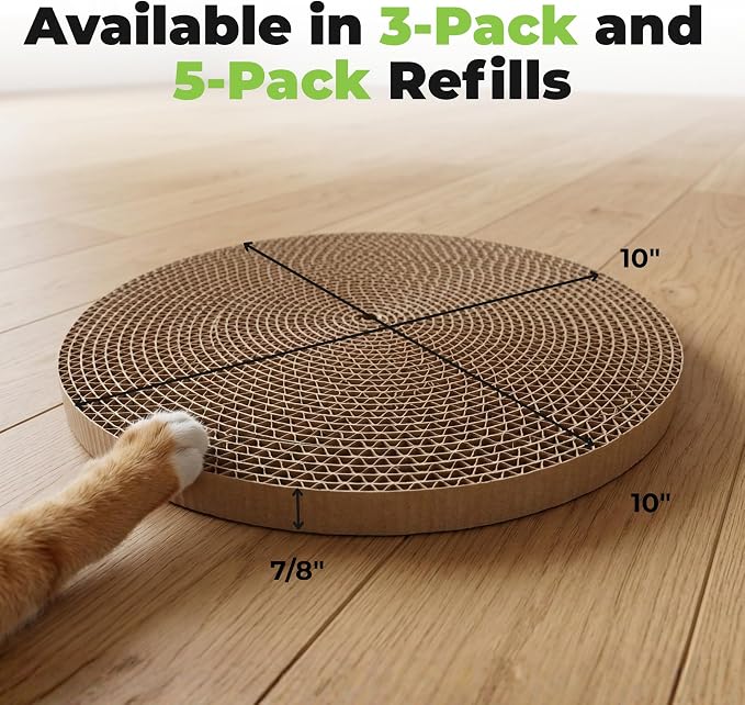Catify Spin n' Scratch Cat Scratch Pad Refill - Round, 3-Pack | Corrugated Cardboard, Double Sided Cat Scratching Pad, Indoor Furniture Protector, Durable, For Kittens and Cats,