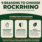 Ultra Thick RockRhino Dog Poop Bags, Multi-Layer Bottom, Opaque Odor-Proof | Easy Open Tie Handles | Certified Compostable Plastic Free | 210 Heavy Duty Bags, Mint Scent, Fits Holder, No Scooper Needed