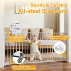 23.8"-60.6" Extra Wide Baby Gate for Stairs, Metal Pet Dog Gate for Doorways Indoor, 2 Installation Positions, Hardware Mount, 29.1”H Walk Through Safety Child Gate for Kids Toddler, White